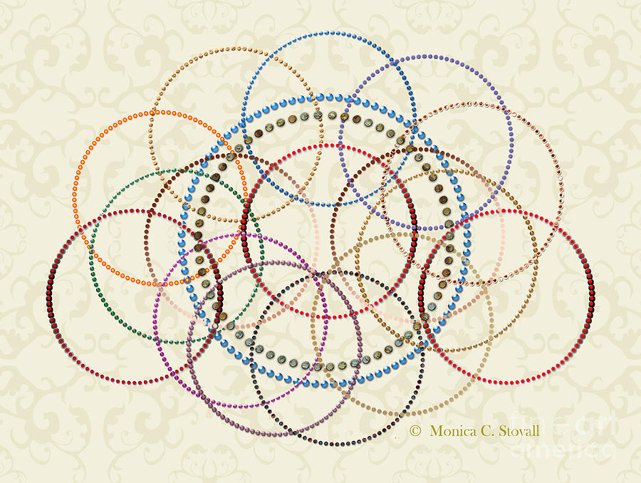 Jeweled Kaleidoscope Design on Beige Digital Art by Monica C Stovall