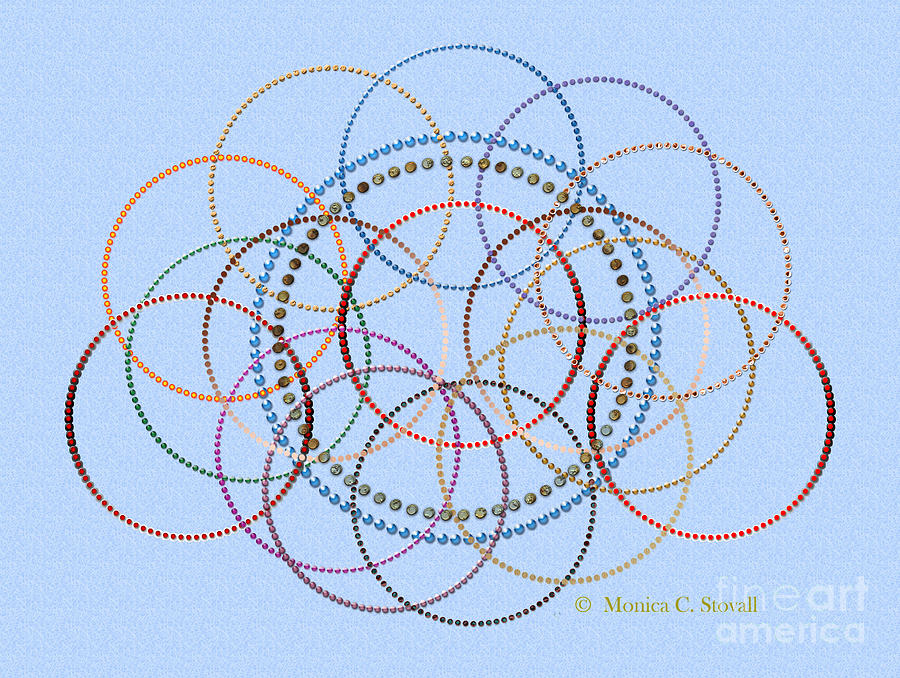 Jeweled Kaleidoscope Design on Blue Digital Art by Monica C Stovall