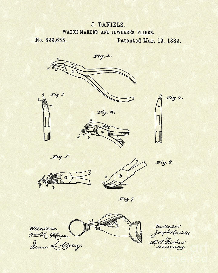 Jewelers Pliers 1889 Patent Art Drawing by Prior Art Design