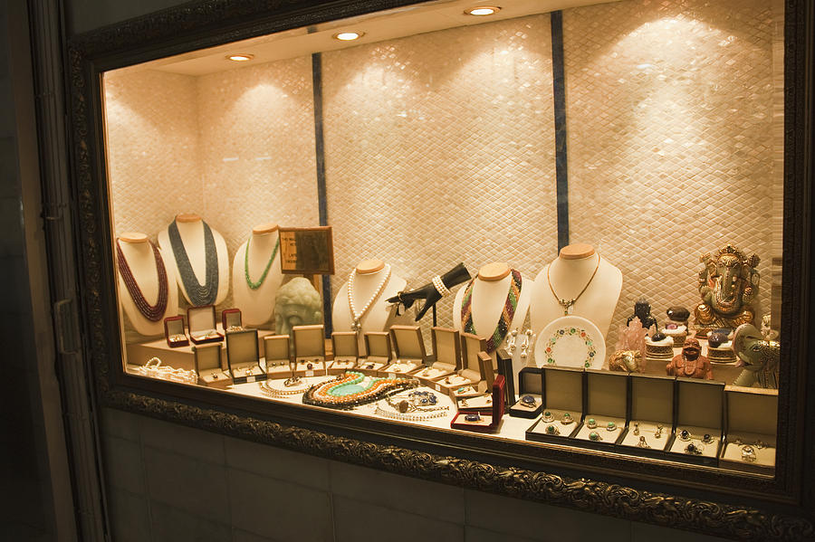 Jewelry on display in a jewelry store, New Delhi, India Photograph by Uniquely India