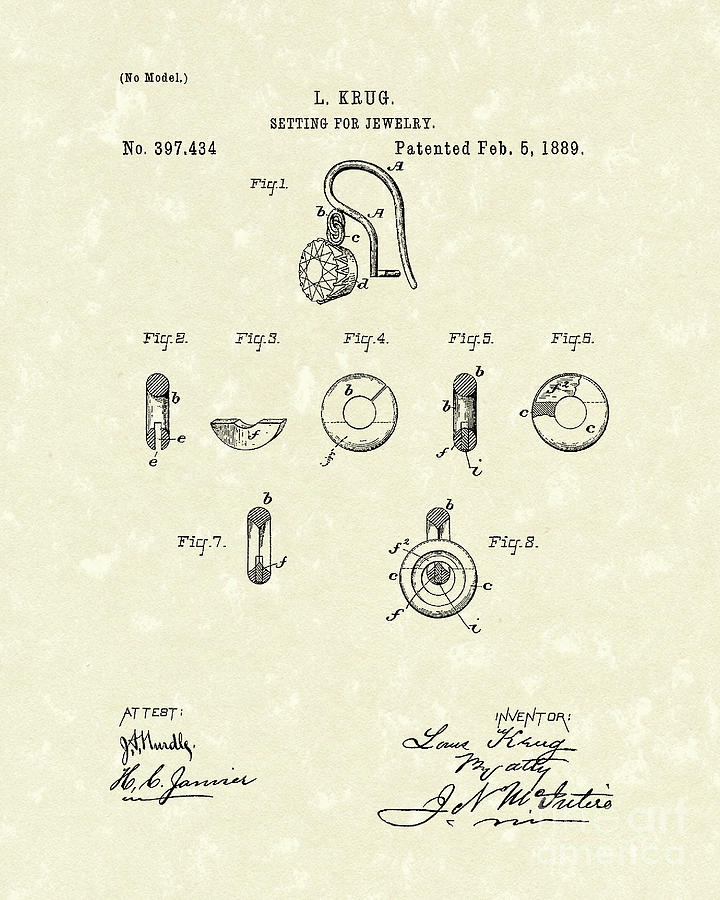 Jewelry Setting 1889 Patent Art Drawing by Prior Art Design