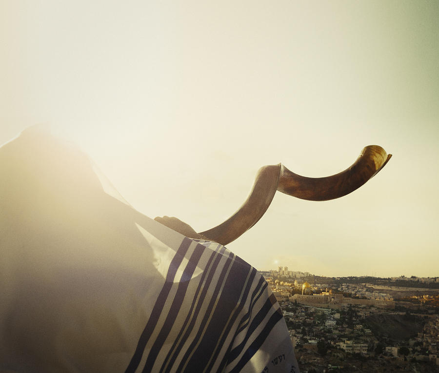 Jewish man blowing the Shofar in Jerusalem Photograph by Stellalevi