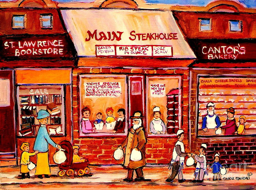 Jewish Montreal Vintage City Scenes Cantors Bakery Painting by Carole Spandau