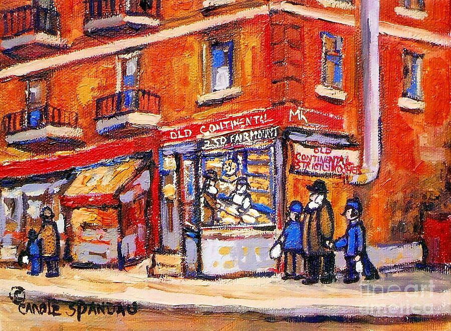 Jewish Montreal Vintage City Scenes Old Continental Kosher Butcher Shop Painting by Carole Spandau