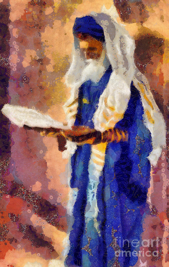 Jewish rabbi reads from the Bible Painting by Vincent Monozlay