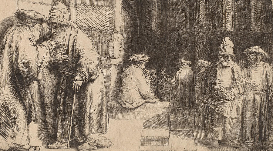 Rembrandt Drawing - Jews in the Synagogue by Rembrandt