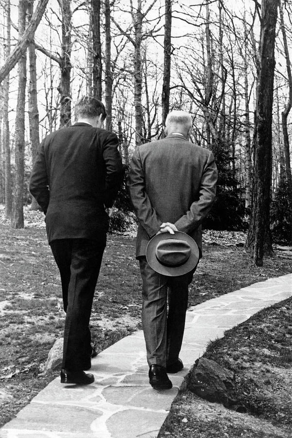 JFK & Eisenhower at Camp David Photograph by Underwood Archives