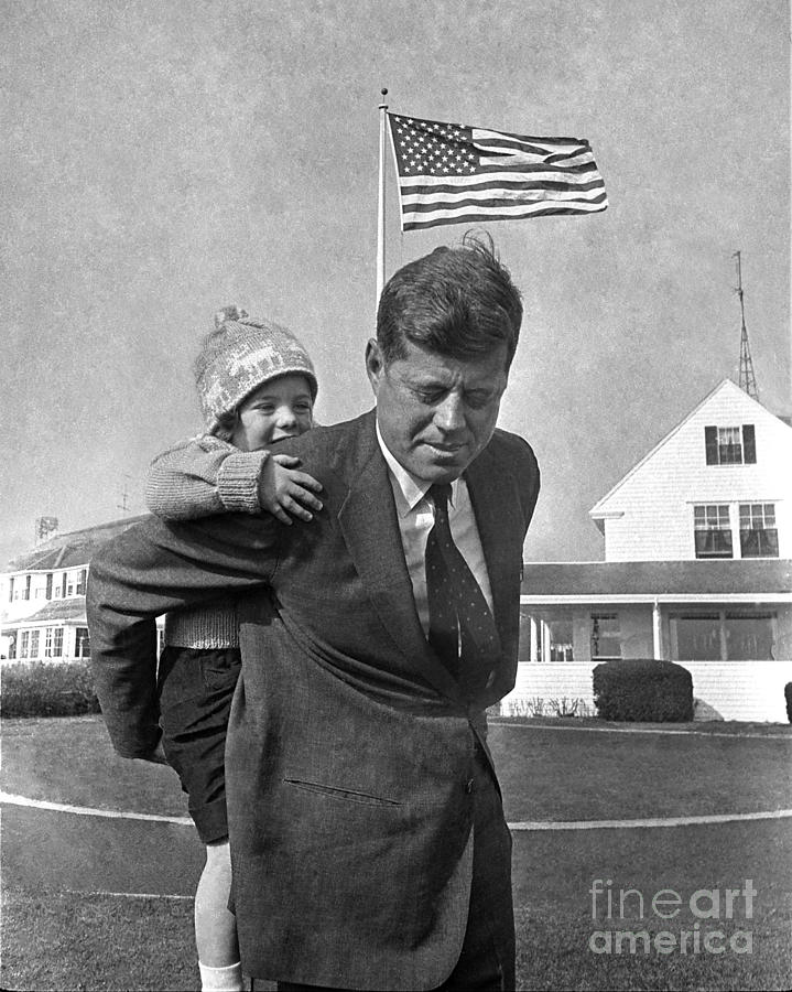 JFK and Caroline Kennedy 1960 Photograph by Martin Konopacki Restoration