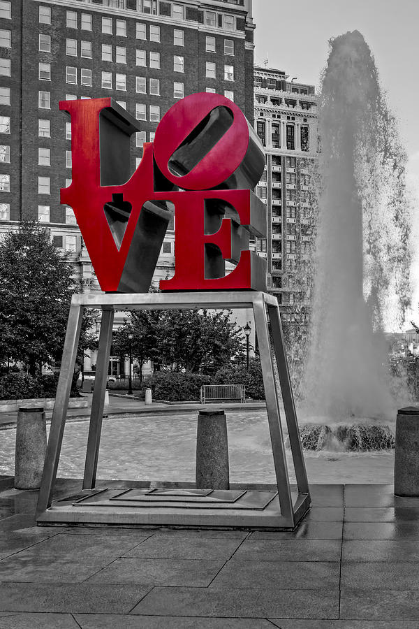 Sign Photograph - JFK Plaza Love Park BW I by Susan Candelario