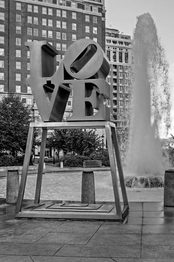 JFK Plaza Love Park BW  Photograph by Susan Candelario