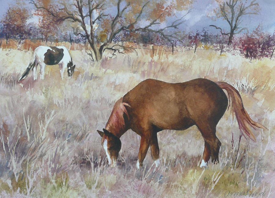 Jills Horses on a November Day Painting by Anne Gifford