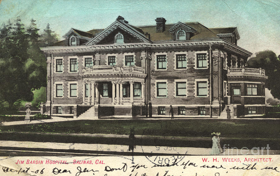 Hospital Photograph - Jim Bardin Hospital Salinas California Circa 1908 by Monterey County Historical Society