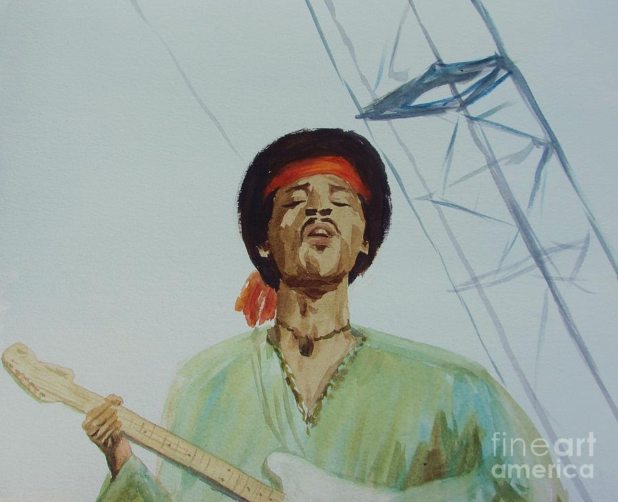 Jimi Hendrix at Woodstock Painting by Martin Howard
