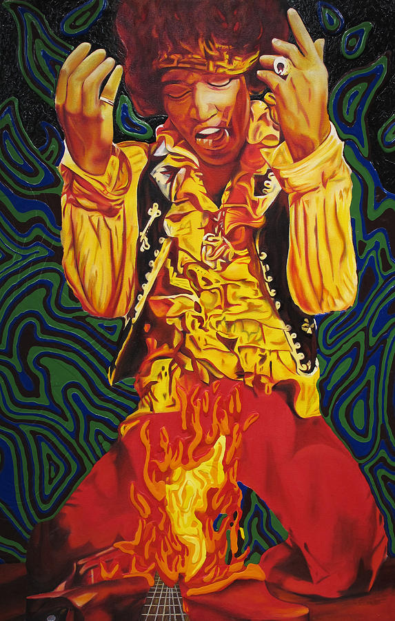 Jimi Hendrix Fire Painting by Joshua Morton