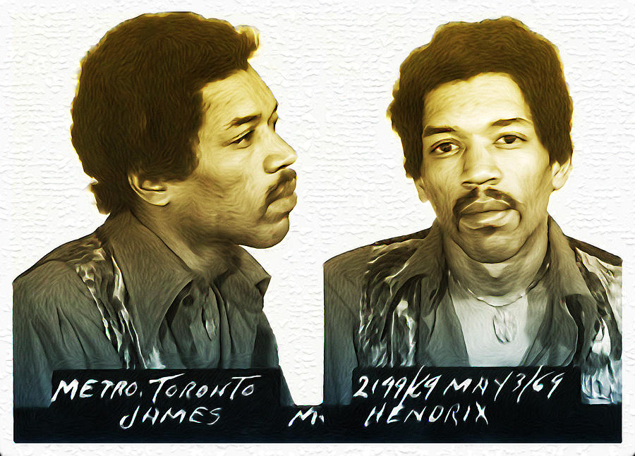 Jimi Hendrix Mugshot in Color Photograph by Digital Reproductions