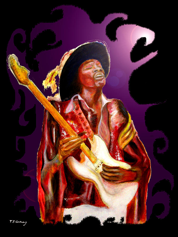 Jimi hendrix variations in Purple and Black Painting by Tom Conway