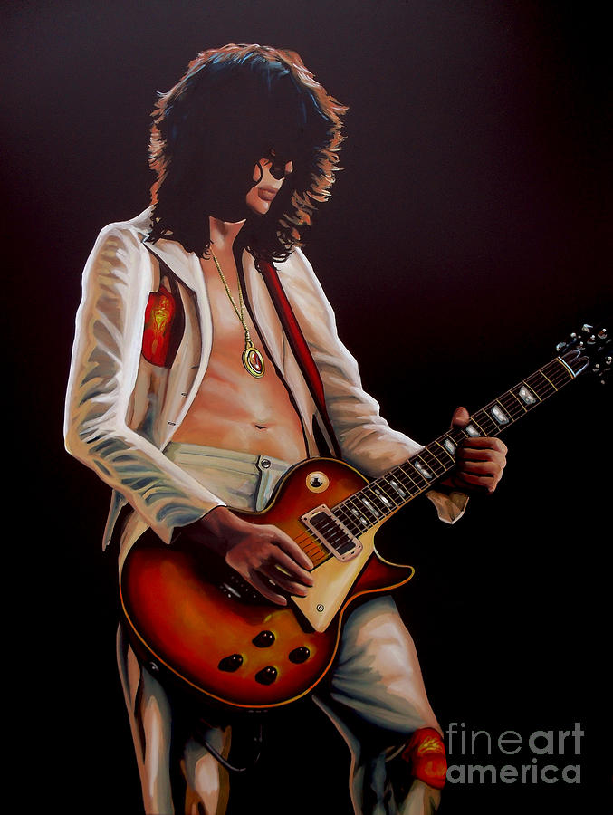 Jimmy Page in Led Zeppelin Painting Painting by Paul Meijering