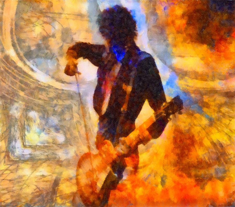 Jimmy Page Playing Guitar With Bow Painting by Dan Sproul