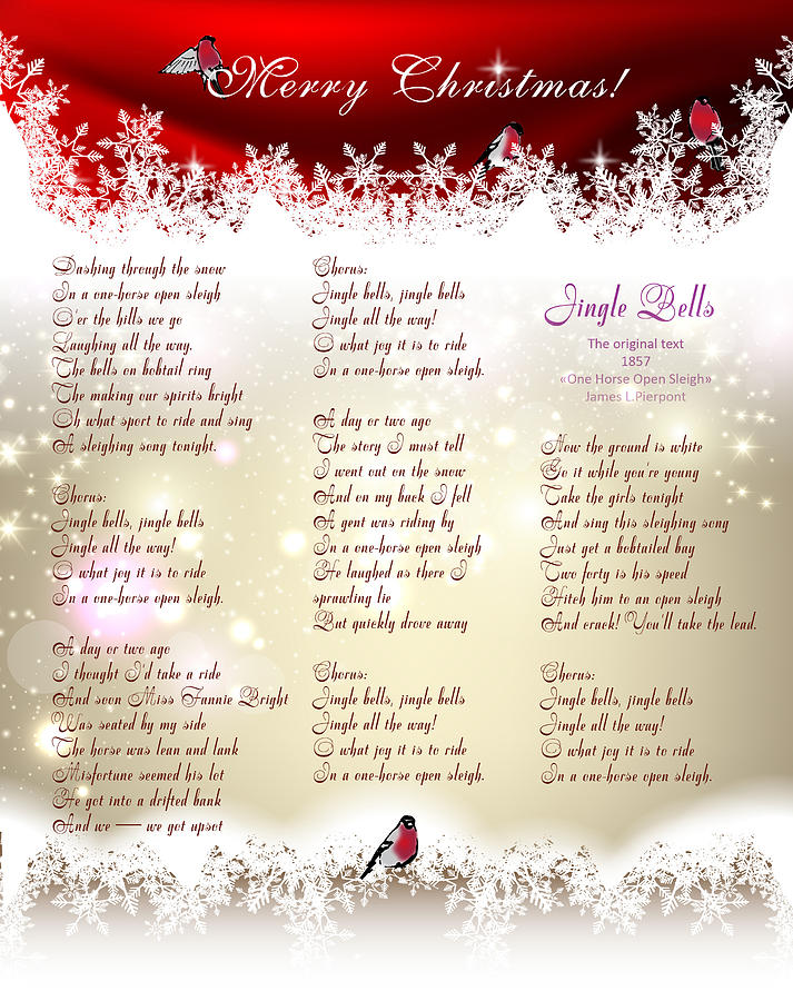 Jingle Bells Original Lyrics 1857 Digital Art by Irina Effa