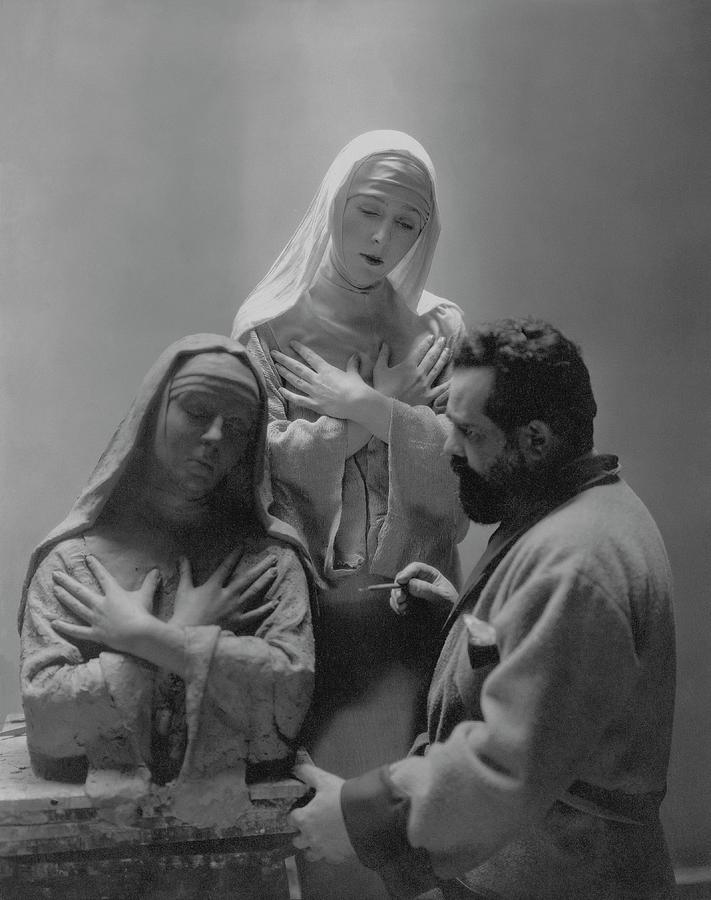 Madonna Photograph - Jo Davidson Completing His Sculpture Bust Of Lady by Edward Steichen