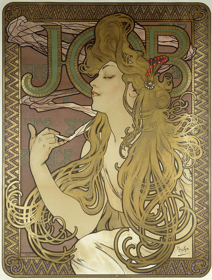 Job, 1896 Colour Lithograph On Poster Paper, Framed Photograph by Alphonse Marie Mucha
