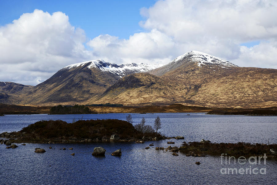 Landscape Photograph - Joe Fox Fine Art - snow capped mountains and lochan na h-Achlaise loch in lochaber on rannoch moor in the scottish highlands Scotland UK by Joe Fox