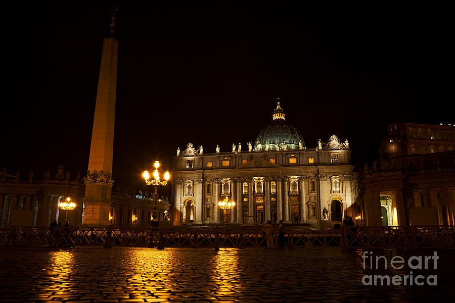 City Photograph - Joe Fox Fine Art - St Peters Basilica and Square at night Vatica #2 by Joe Fox