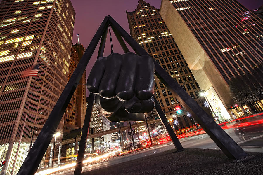 Joe Louis Fist Statue Detroit Michigan Night Time Shot Photograph by Gordon Dean II