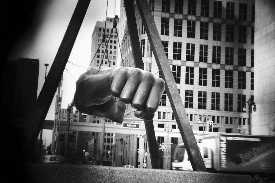 Joe Louis Fist Statue in Monochrome Photograph by Gordon Dean II
