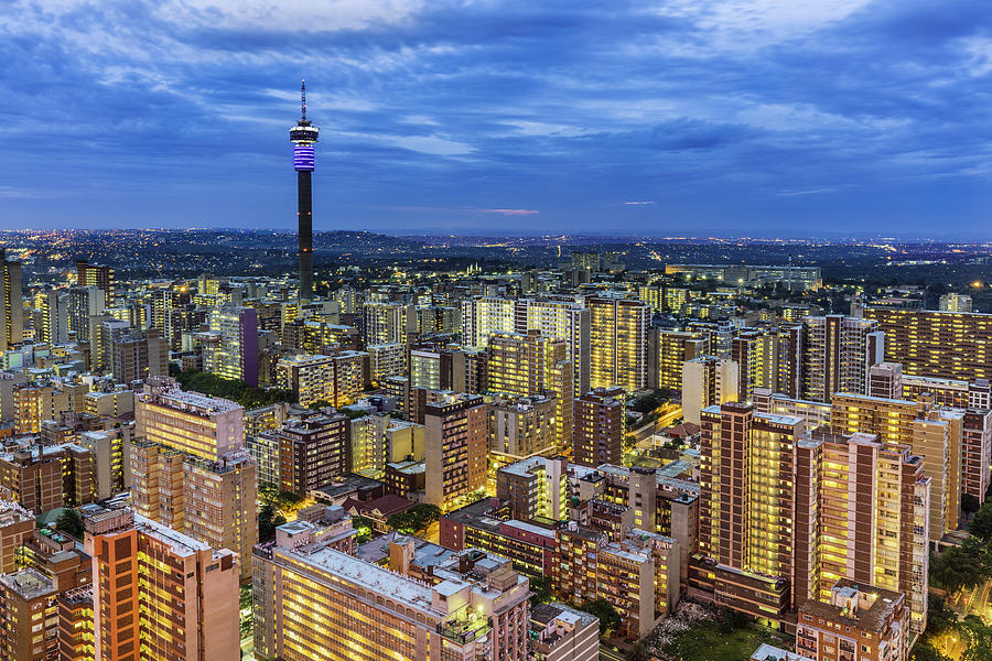 Johannesburg sunset cityscape with Hillbrow tower Photograph by Thegift777