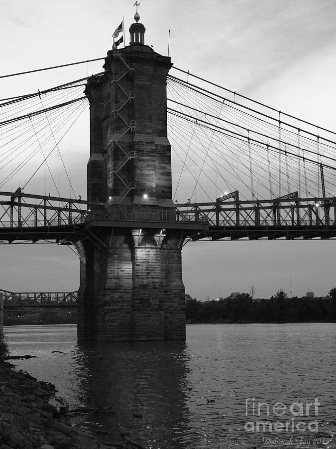 John A Roebling Suspension Bridge Black and White Photograph by Deborah Fay Baker