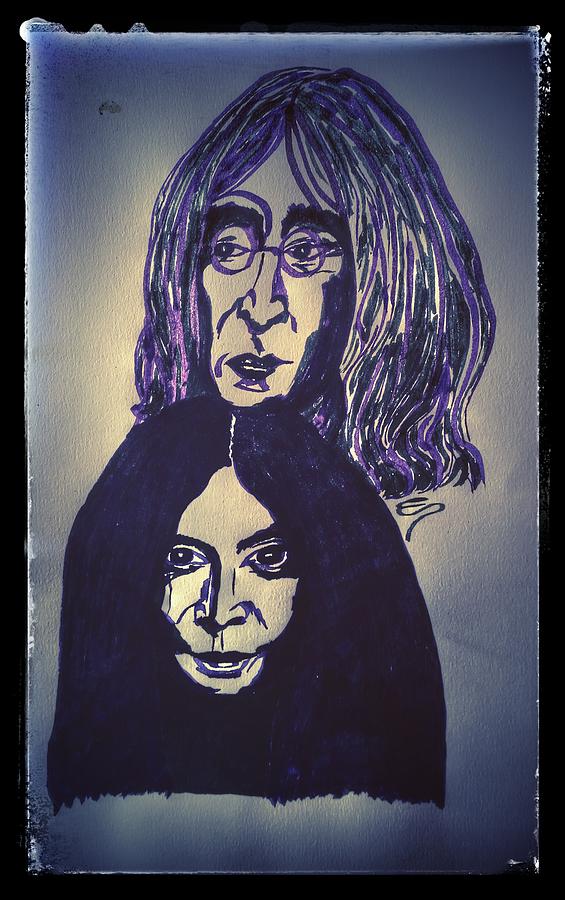 John and Yoko Faces Drawing by Edward Pebworth