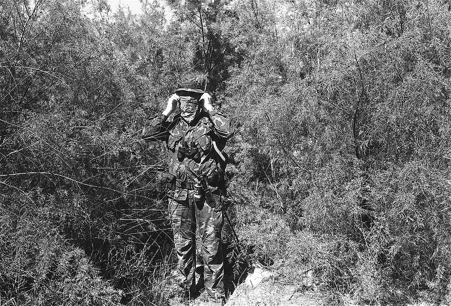 John Dane Viet Nam War camouflage uniform American Fork Utah 1975 black and white Photograph by David Lee Guss