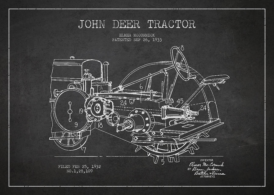 Deer Digital Art - John Deer Tractor Patent drawing from 1933 by Aged Pixel