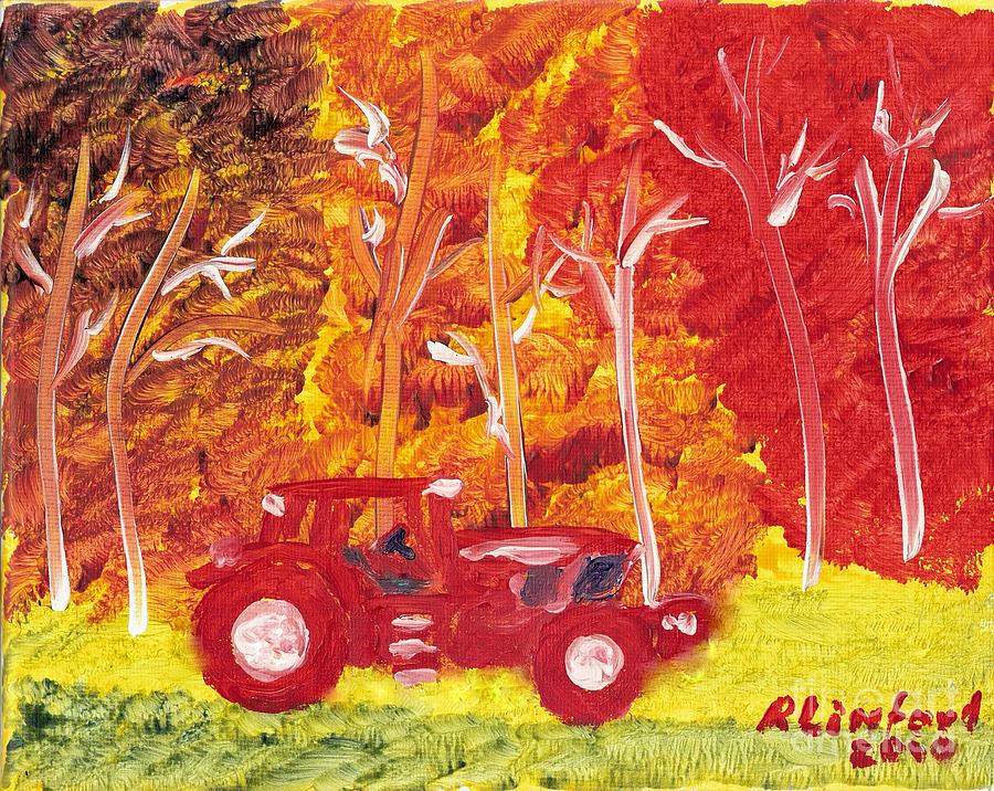 John Deere Red Tractor Where is the farmer Painting by Richard W Linford