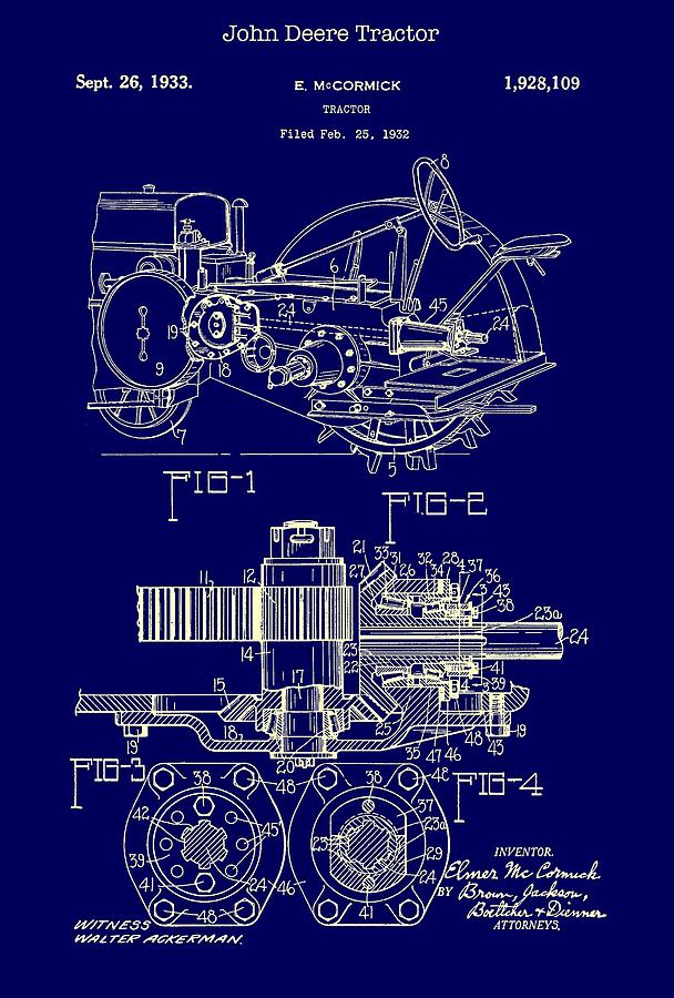 John Deere Tractor Patent 1933 Drawing by Mountain Dreams