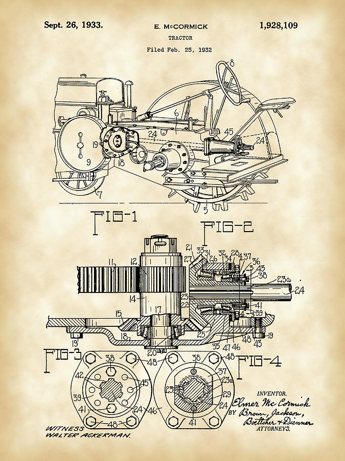 Vintage Digital Art - John Deere Tractor Patent 1932 - Vintage by Stephen Younts