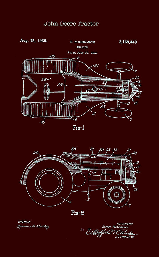 John Deere Tractor Patent 1939 Drawing by Mountain Dreams