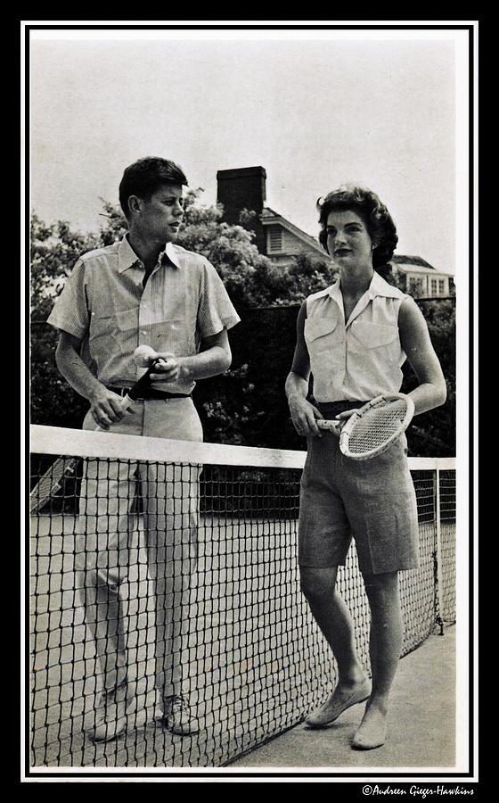 John F Kennedy Photograph - John F Kennedy and Jacqueline Bouvier Playing Tennis by Audreen Gieger