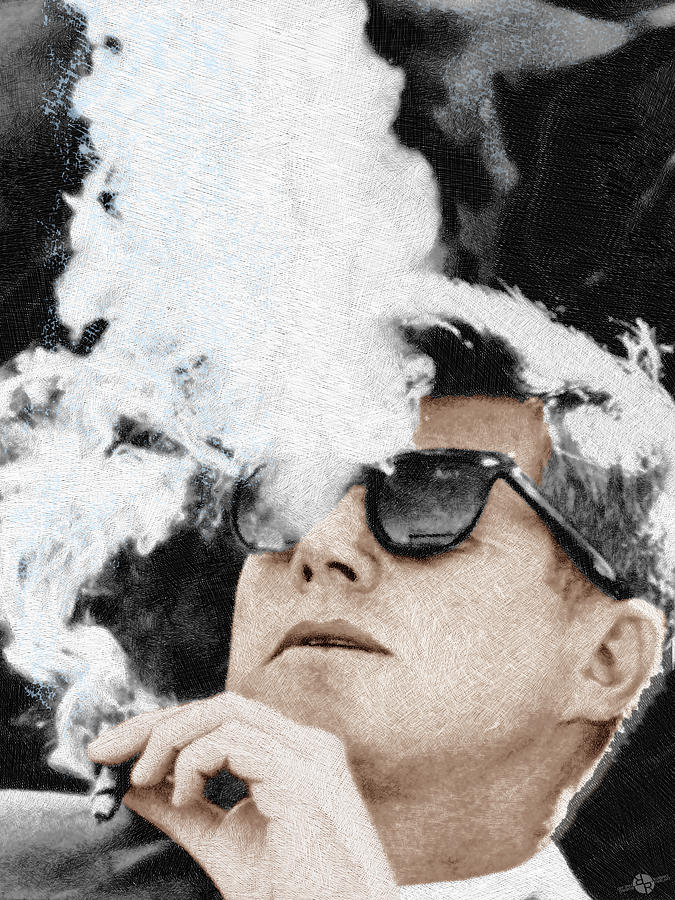 John F Kennedy Cigar and Sunglasses Painting by Tony Rubino