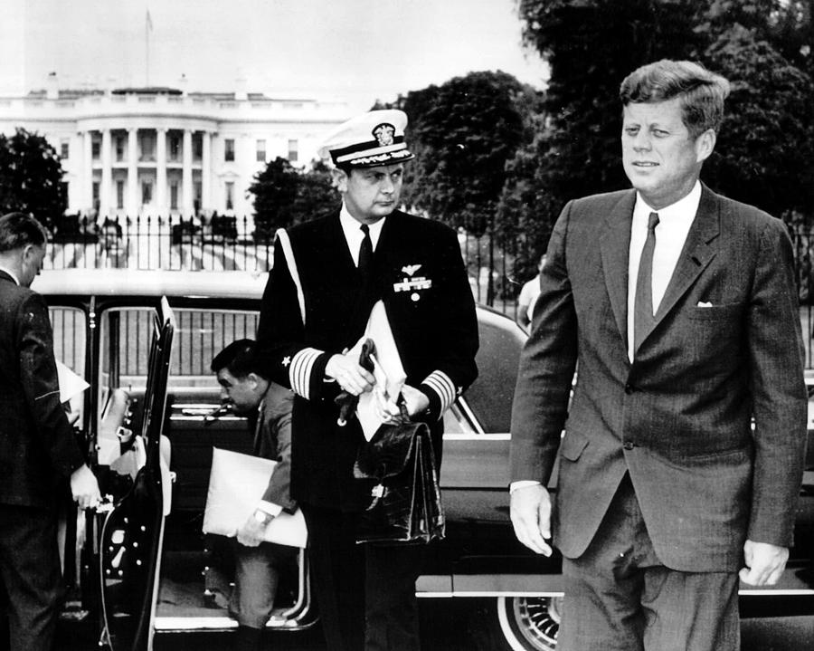 Vintage Photograph - John F. Kennedy Exits Limo In Front Of White House by Retro Images Archive