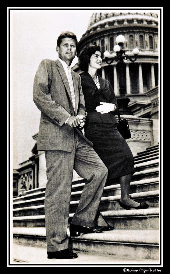 John F Kennedy Photograph - John F Kennedy with Jacqueline on Steps by Audreen Gieger