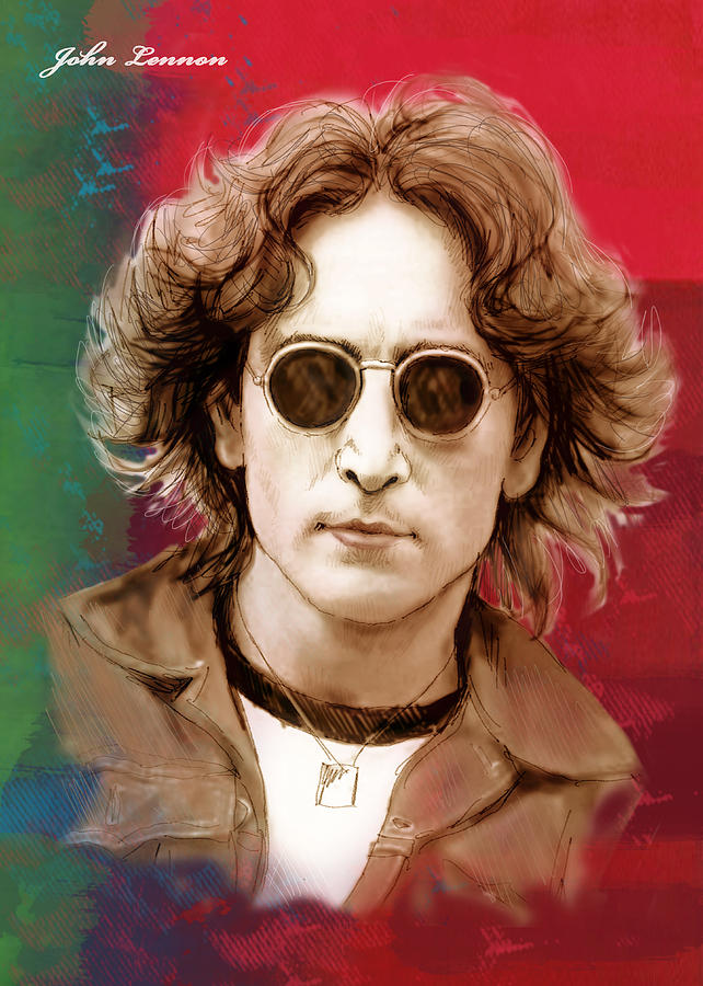 John Lennon art stylised drawing sketch poster Drawing by Kim Wang