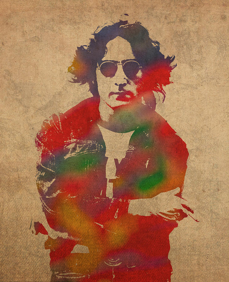 John Lennon Watercolor Portrait on Worn Distressed Canvas Mixed Media by Design Turnpike