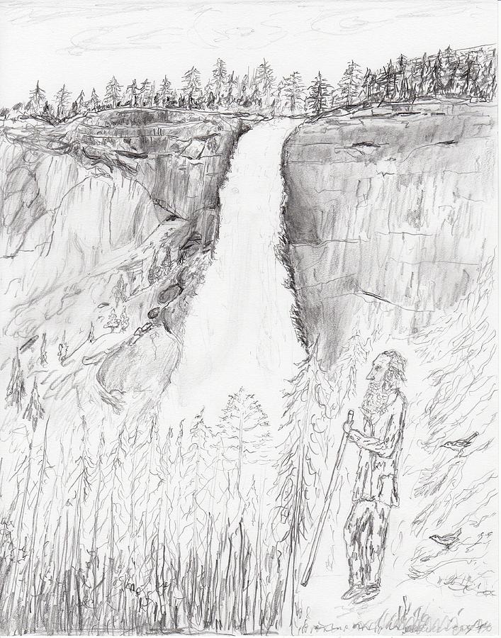 John Muir at Nevada Falls Drawing by Jim Taylor