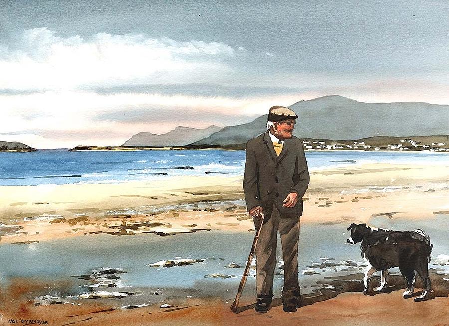 John OMalley of Dookinella Achill Mayo Painting by Val Byrne
