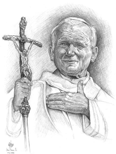 Jesus Christ Drawing - John Paul II. pope by Vlado Ondo