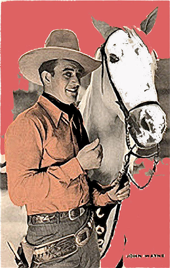 John Wayne with horse hand colored publicity card photo c.1935 Photograph by David Lee Guss