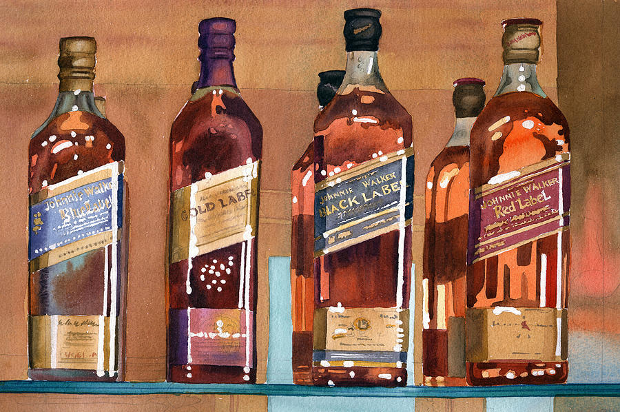Bottle Painting - Johnnie Walker by Mary Helmreich