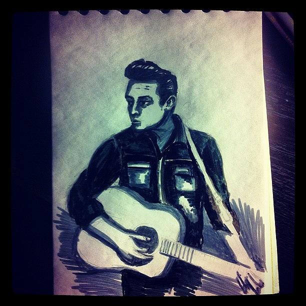 Pen Photograph - Johnny Cash, Freehanded With Indian Ink by Alex Palmquist